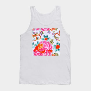 Pink and orange chinoiserie roses and leaves seamless pattern Tank Top